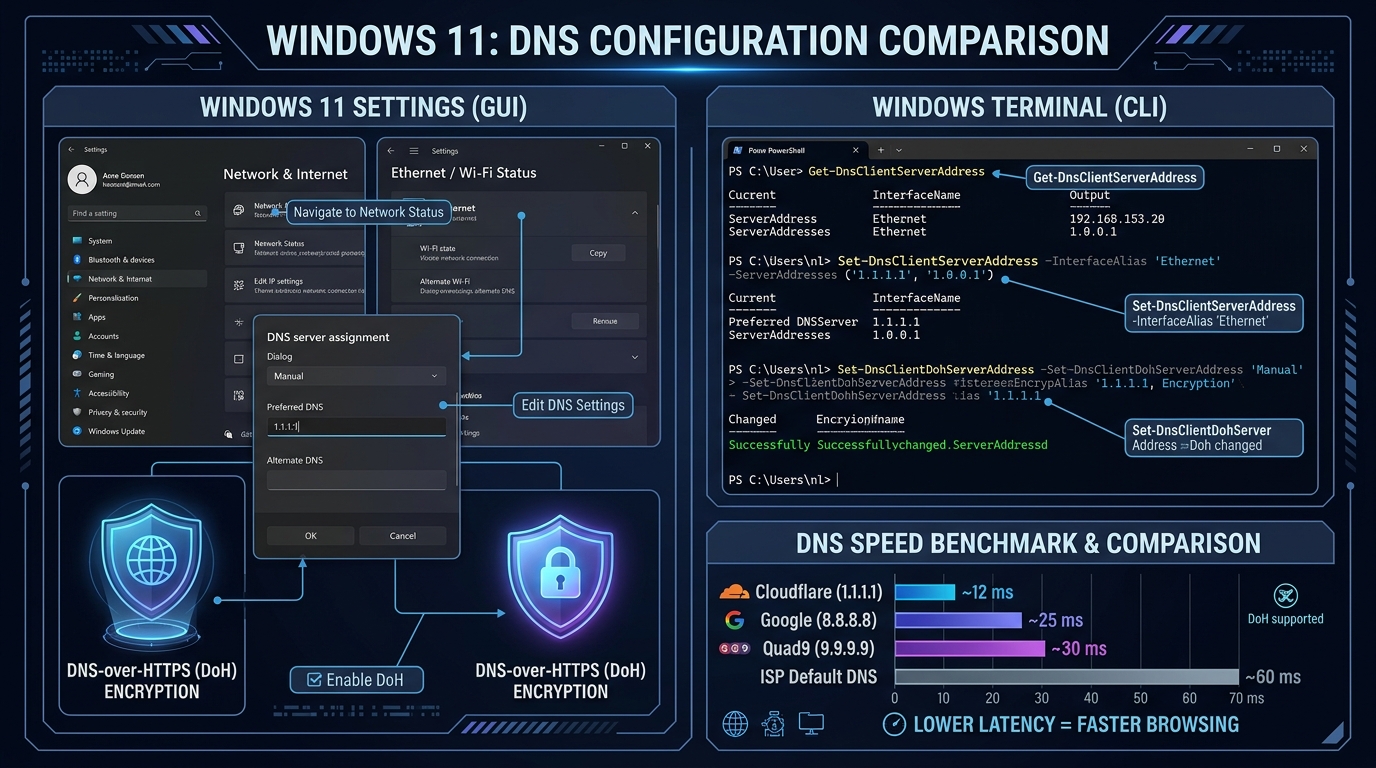 How to Change DNS Servers on Windows 11 (Cloudflare vs Google vs Quad9)